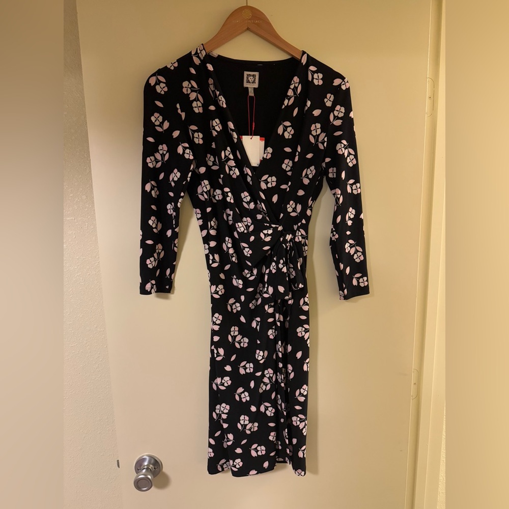 Floral Wrap Dress - Black and Pink